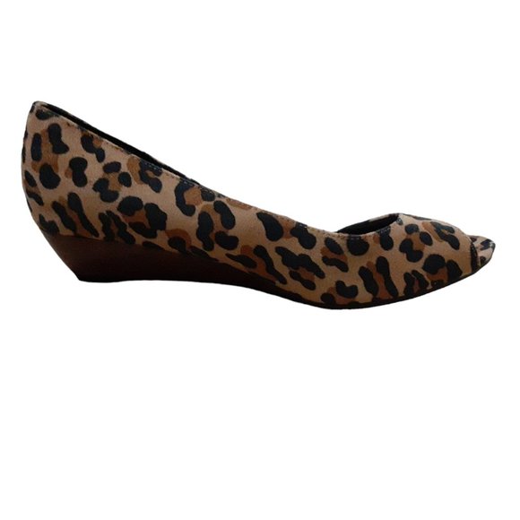 Miss Bisou Leopard Print Wedge Womens 11 M Peep Toe - Picture 1 of 5